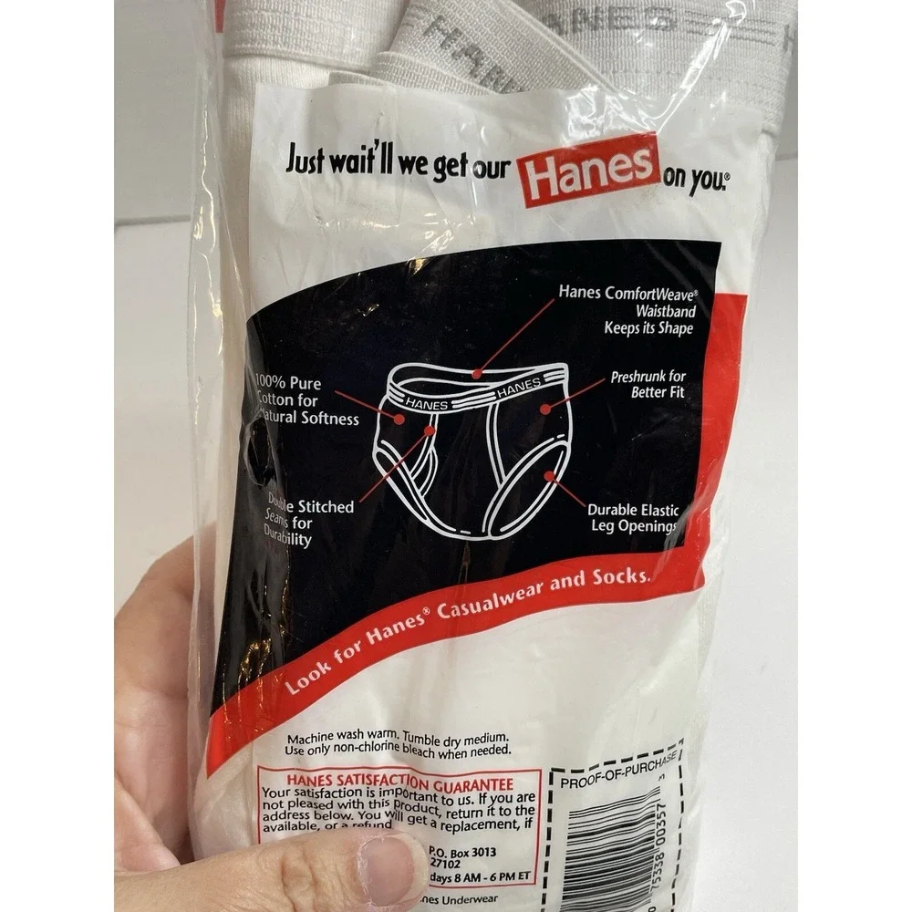 Hanes Men's White Briefs 3 Pair  Size 42 100% Preshrunk Cotton Vintage 1997